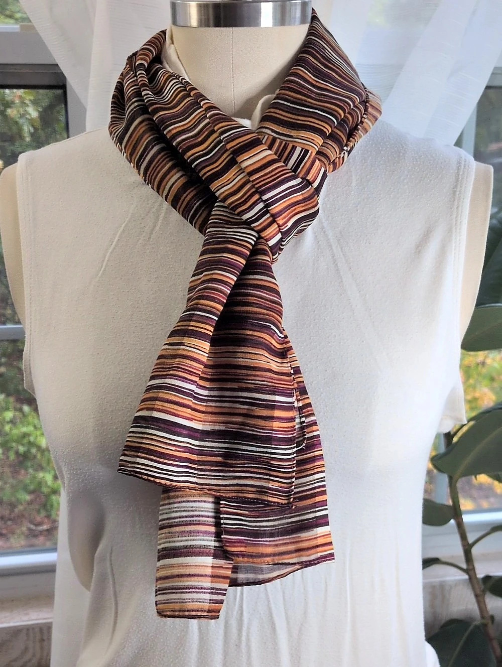 Cejon accessories inc. Striped Sheer Scarf in Brown & Orange Like New